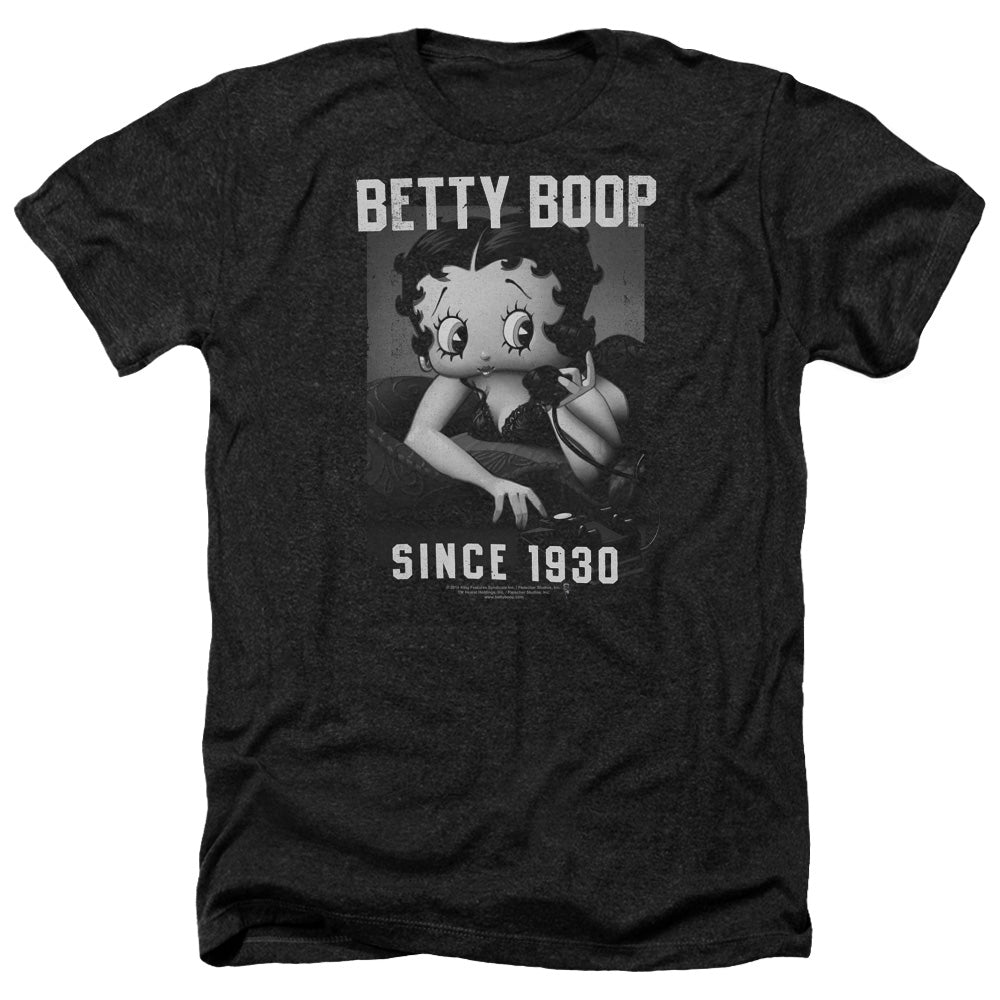 AN OFFCIALLY LICENSED BETTY BOOP ON THE LINE MEN'S HEATHER T-SHIRT CHARCOAL