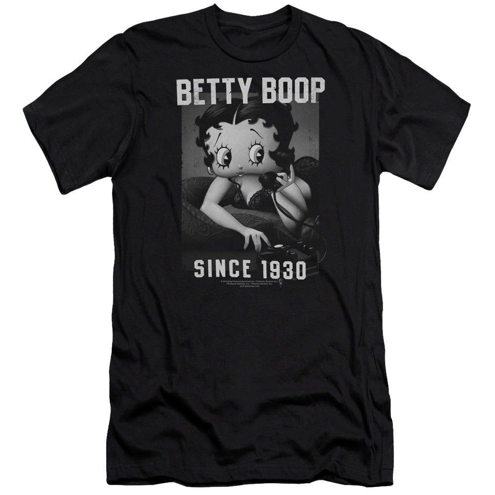 AN OFFCIALLY LICENSED BETTY BOOP ON THE LINE MEN'S PREMIUM SLIM FIT T-SHIRT BLACK