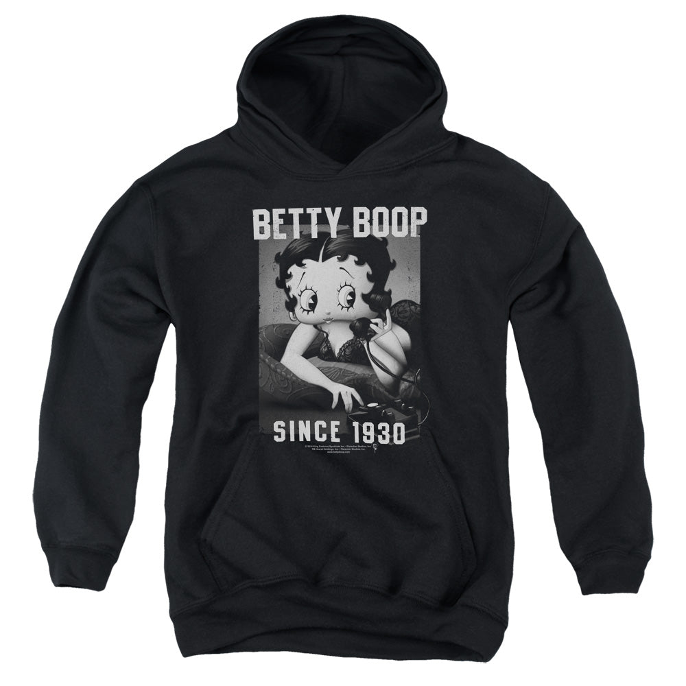 AN OFFCIALLY LICENSED BETTY BOOP ON THE LINE YOUTH HOODIE BLACK