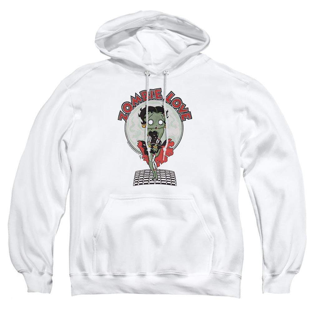 AN OFFCIALLY LICENSED BETTY BOOP BREEZY ZOMBIE LOVE ADULT UNISEX PULLOVER HOODIE WHITE