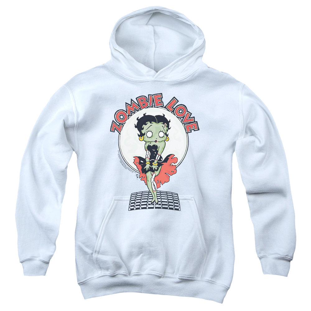 AN OFFCIALLY LICENSED BETTY BOOP BREEZY ZOMBIE LOVE YOUTH HOODIE WHITE