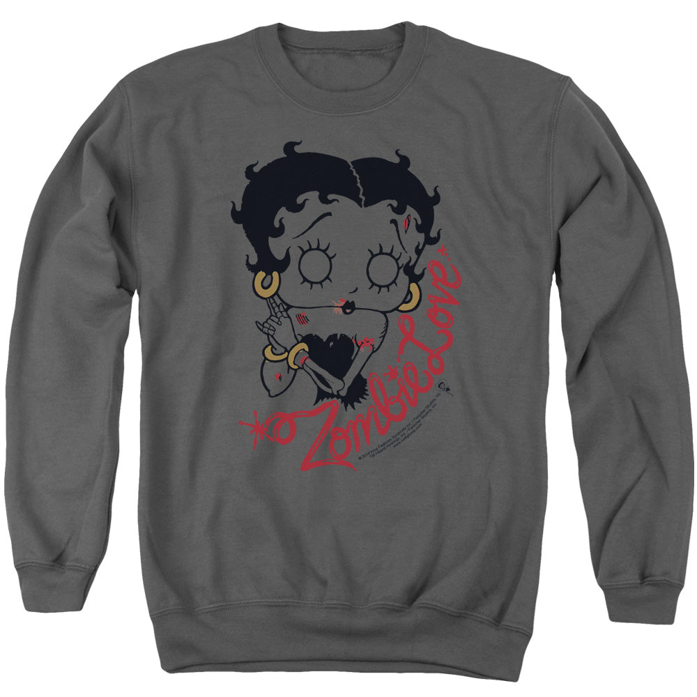 AN OFFCIALLY LICENSED BETTY BOOP CLASSIC ZOMBIE ADULT UNISEX CREWNECK SWEATSHIRT CHARCOAL