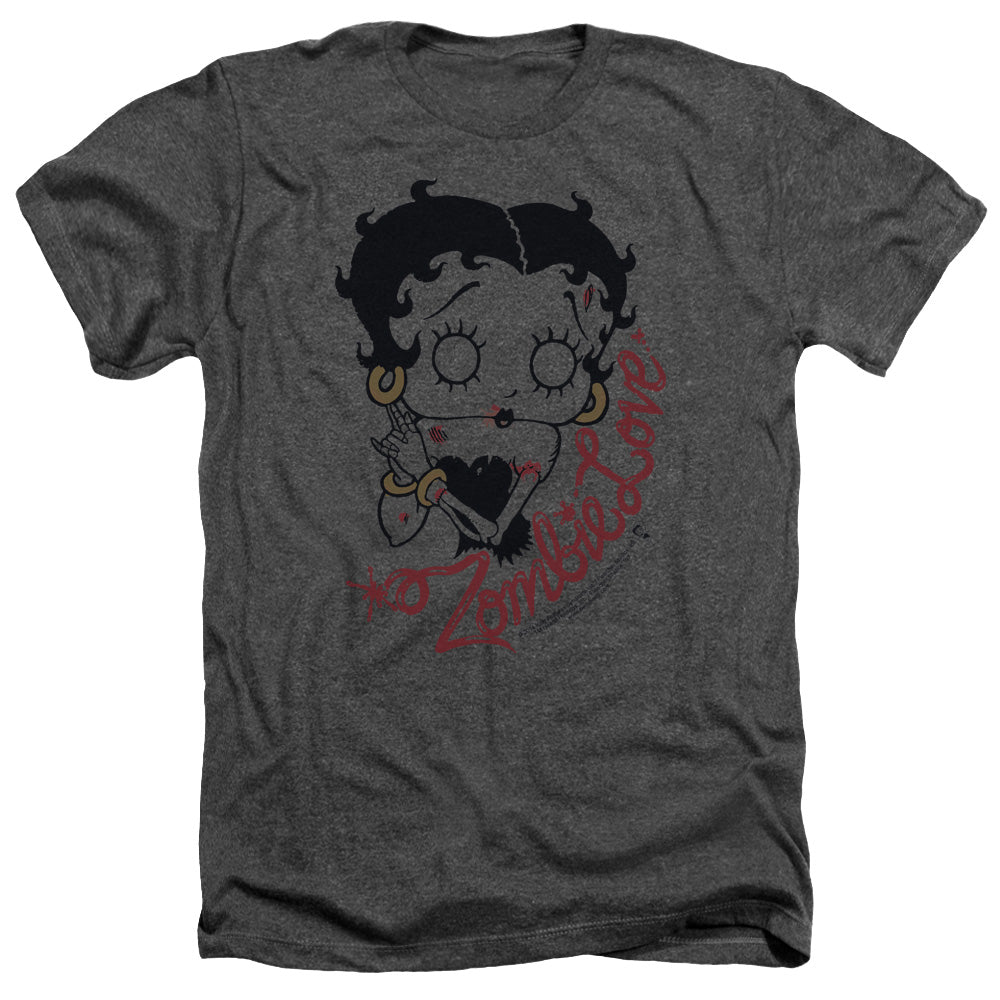 AN OFFCIALLY LICENSED BETTY BOOP CLASSIC ZOMBIE MEN'S HEATHER T-SHIRT CHARCOAL