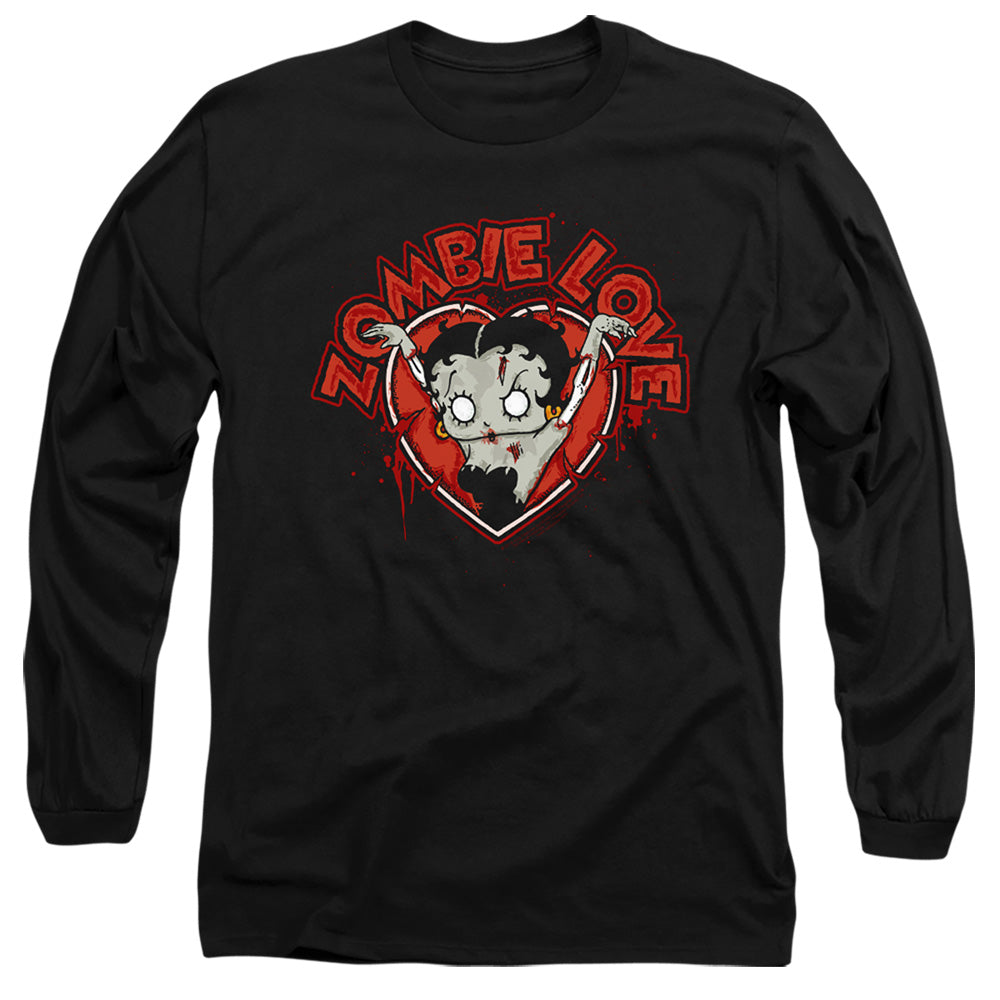 AN OFFCIALLY LICENSED BETTY BOOP HEART YOU FOREVER MEN'S LONG SLEEVE T-SHIRT BLACK