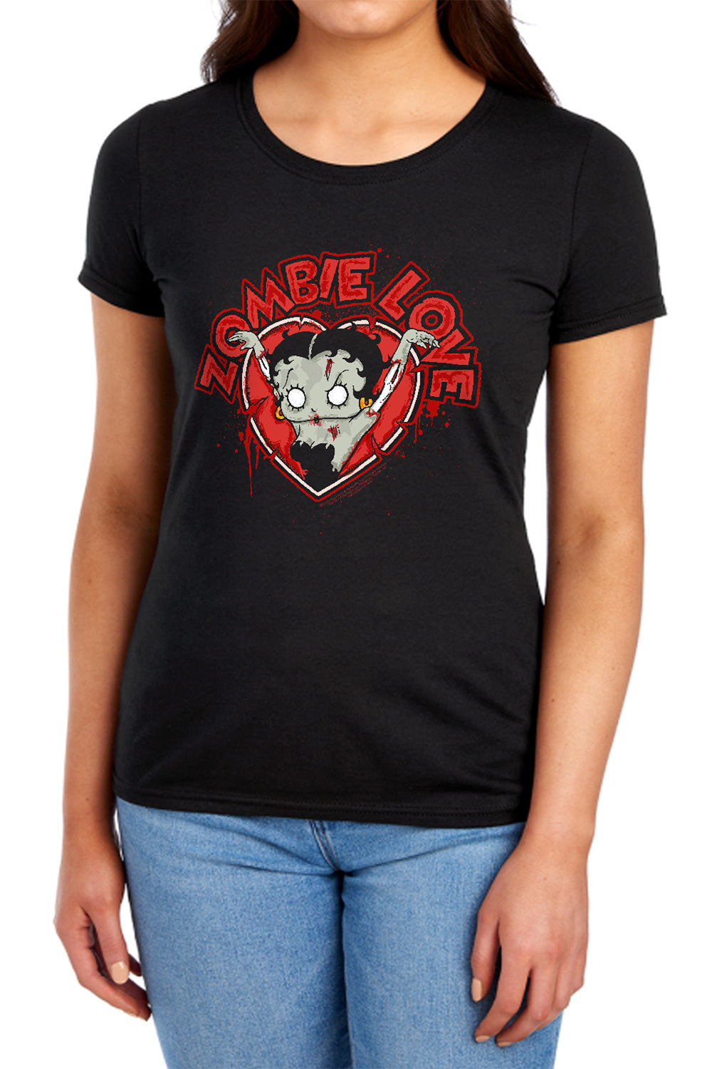 AN OFFCIALLY LICENSED BETTY BOOP HEART YOU FOREVER WOMEN'S REGULAR FIT T-SHIRT BLACK