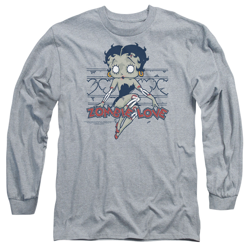 AN OFFCIALLY LICENSED BETTY BOOP ZOMBIE PINUP MEN'S LONG SLEEVE T-SHIRT ATHLETIC HEATHER