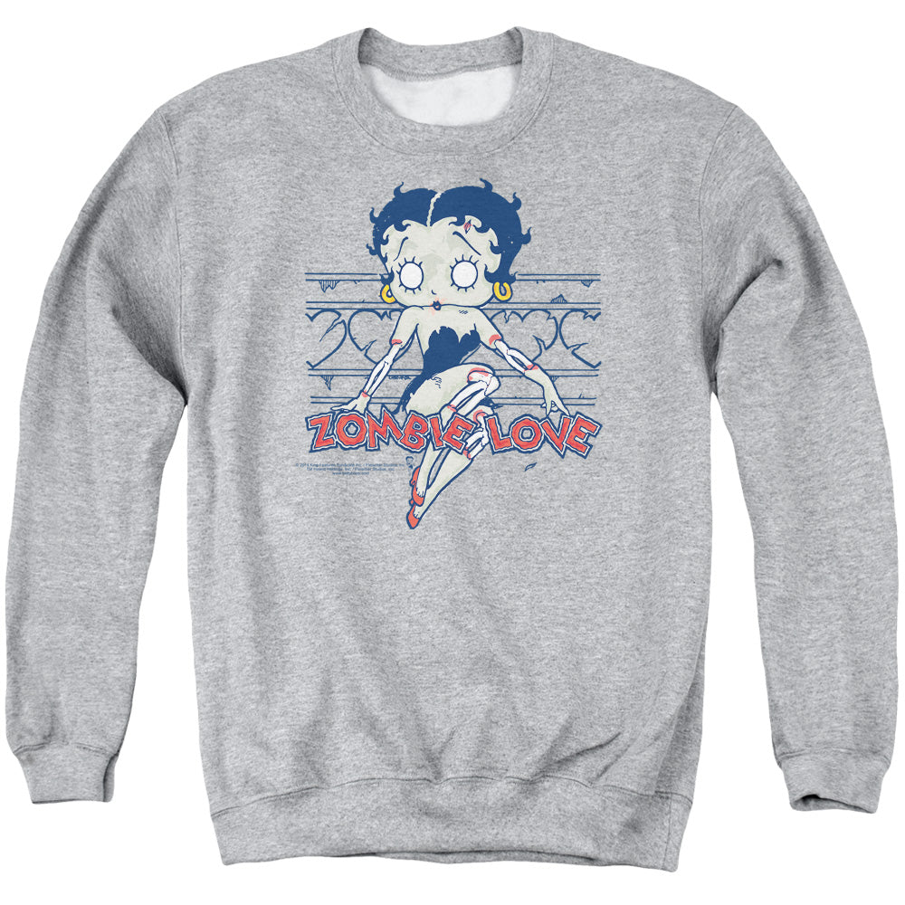 AN OFFCIALLY LICENSED BETTY BOOP ZOMBIE PINUP ADULT UNISEX CREWNECK SWEATSHIRT ATHLETIC HEATHER