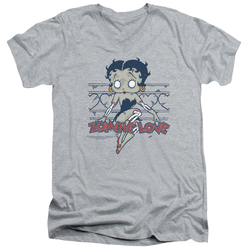 AN OFFCIALLY LICENSED BETTY BOOP ZOMBIE PINUP MEN'S V-NECK T-SHIRT ATHLETIC HEATHER