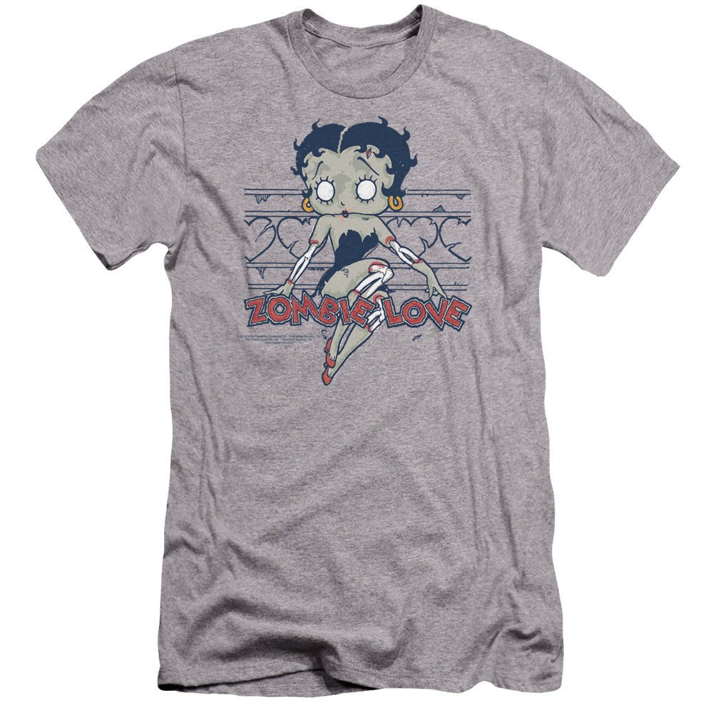 AN OFFCIALLY LICENSED BETTY BOOP ZOMBIE PINUP MEN'S PREMIUM SLIM FIT T-SHIRT ATHLETIC HEATHER