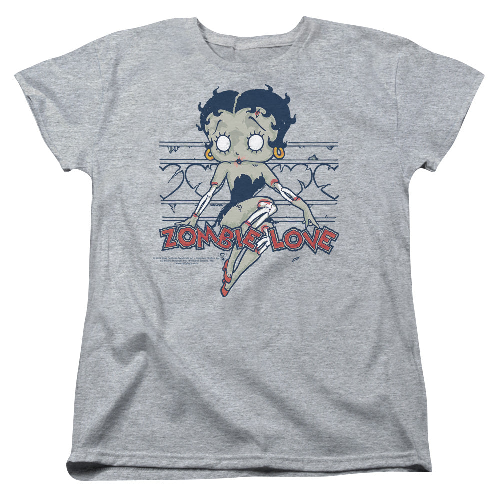 AN OFFCIALLY LICENSED BETTY BOOP ZOMBIE PINUP WOMEN'S REGULAR FIT T-SHIRT ATHLETIC HEATHER