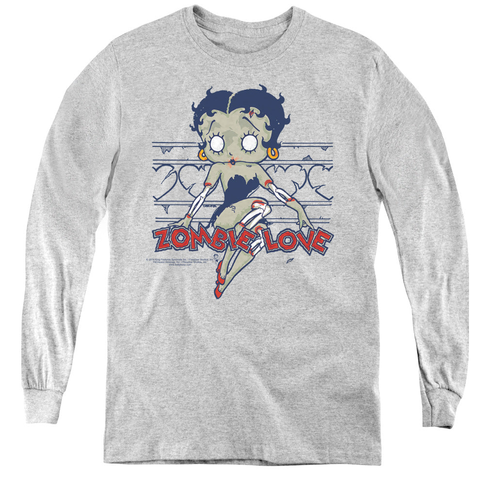 AN OFFCIALLY LICENSED BETTY BOOP ZOMBIE PINUP YOUTH LONG SLEEVE T-SHIRT ATHLETIC HEATHER