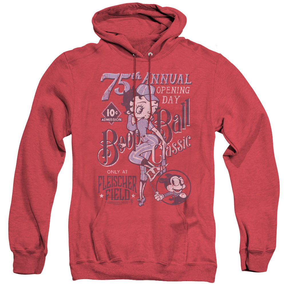 AN OFFCIALLY LICENSED BETTY BOOP BOOP BALL ADULT UNISEX HEATHER PULLOVER HOODIE RED