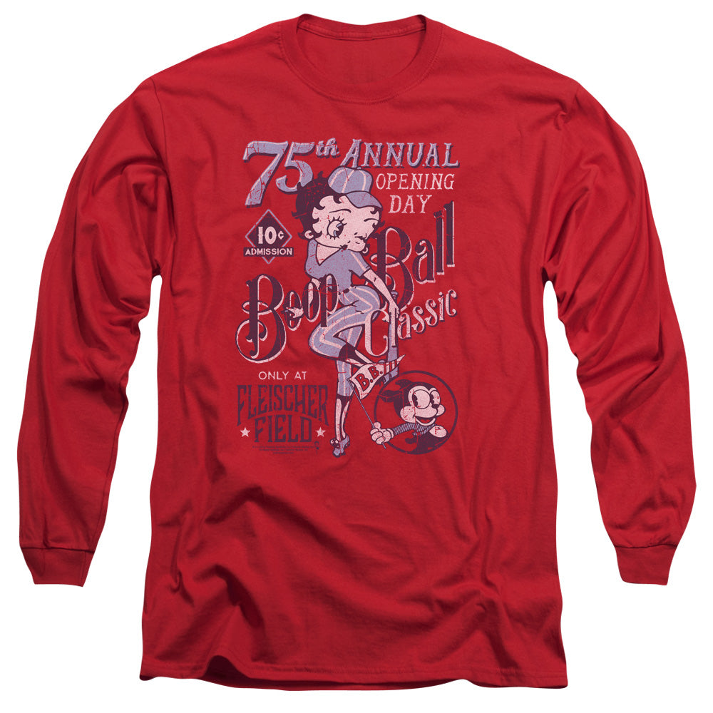 AN OFFCIALLY LICENSED BETTY BOOP BOOP BALL MEN'S LONG SLEEVE T-SHIRT RED