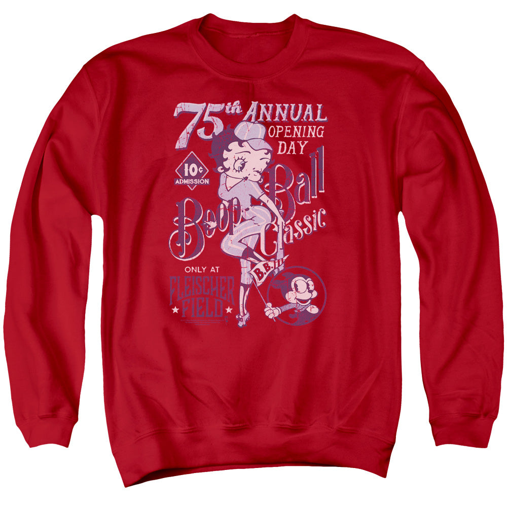 AN OFFCIALLY LICENSED BETTY BOOP BOOP BALL ADULT UNISEX CREWNECK SWEATSHIRT RED