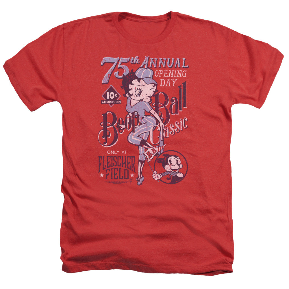 AN OFFCIALLY LICENSED BETTY BOOP BOOP BALL MEN'S HEATHER T-SHIRT RED