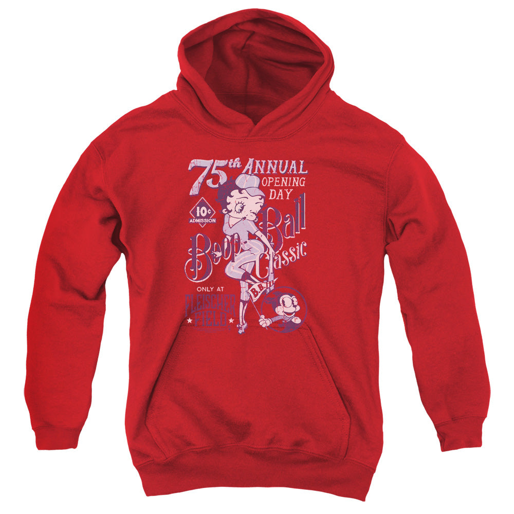AN OFFCIALLY LICENSED BETTY BOOP BOOP BALL YOUTH HOODIE RED