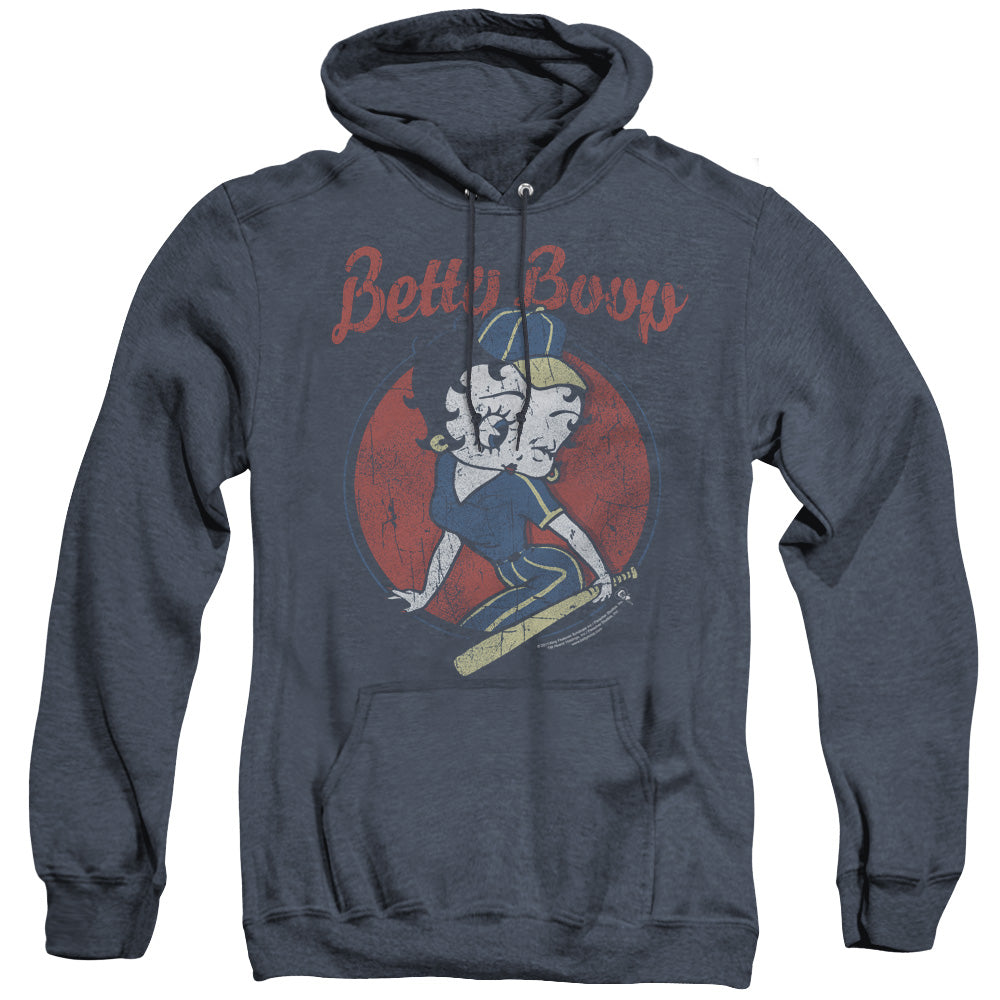 AN OFFCIALLY LICENSED BETTY BOOP TEAM BOOP ADULT UNISEX HEATHER PULLOVER HOODIE NAVY