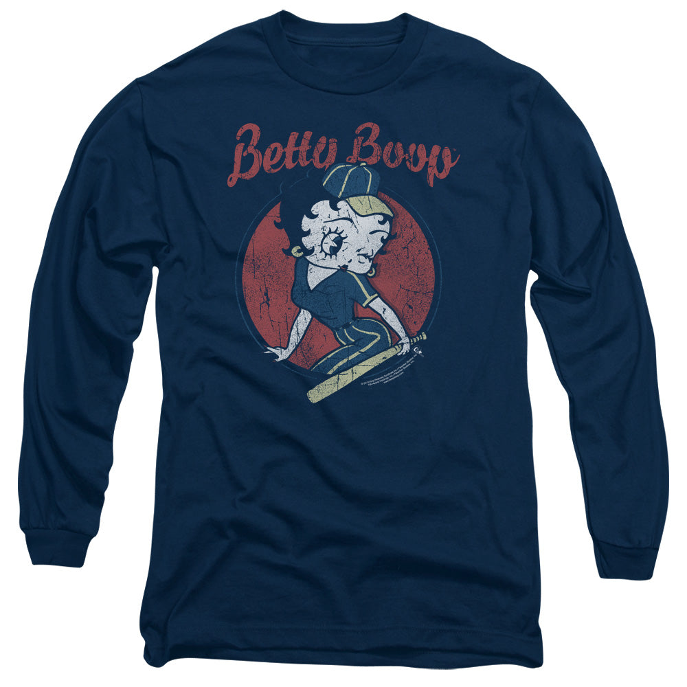 AN OFFCIALLY LICENSED BETTY BOOP TEAM BOOP MEN'S LONG SLEEVE T-SHIRT NAVY