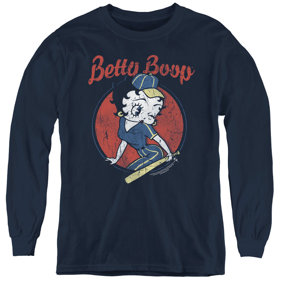 AN OFFCIALLY LICENSED BETTY BOOP TEAM BOOP YOUTH LONG SLEEVE T-SHIRT NAVY