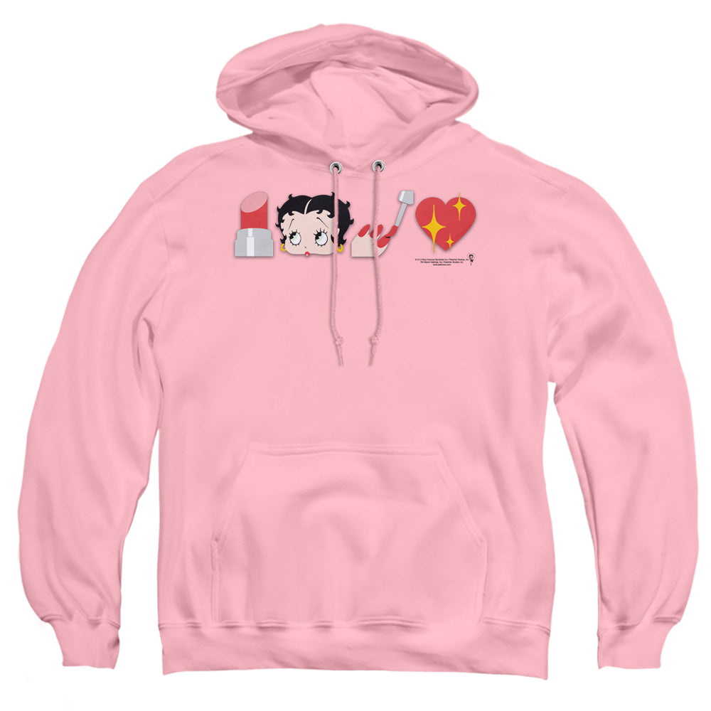AN OFFCIALLY LICENSED BETTY BOOP SYMBOLS ADULT UNISEX PULLOVER HOODIE PINK