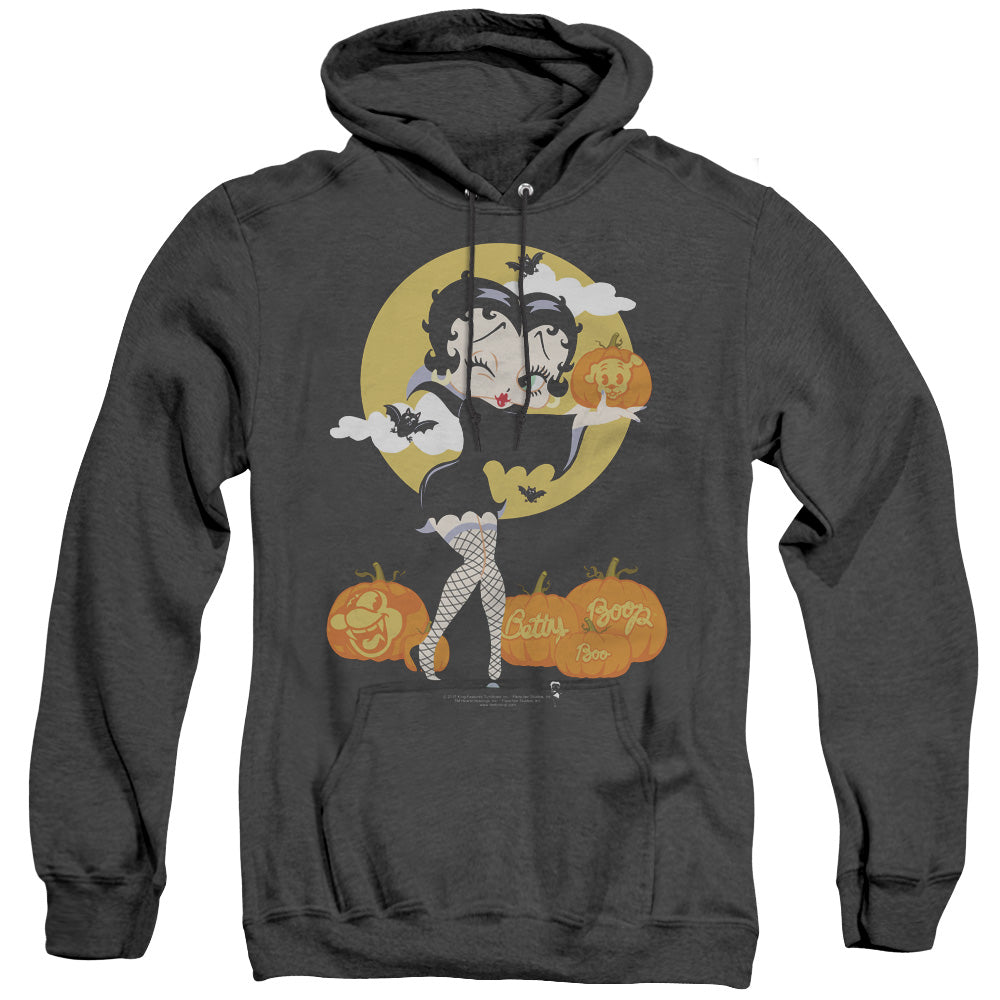 AN OFFCIALLY LICENSED BETTY BOOP VAMP PUMKINS ADULT UNISEX HEATHER PULLOVER HOODIE BLACK