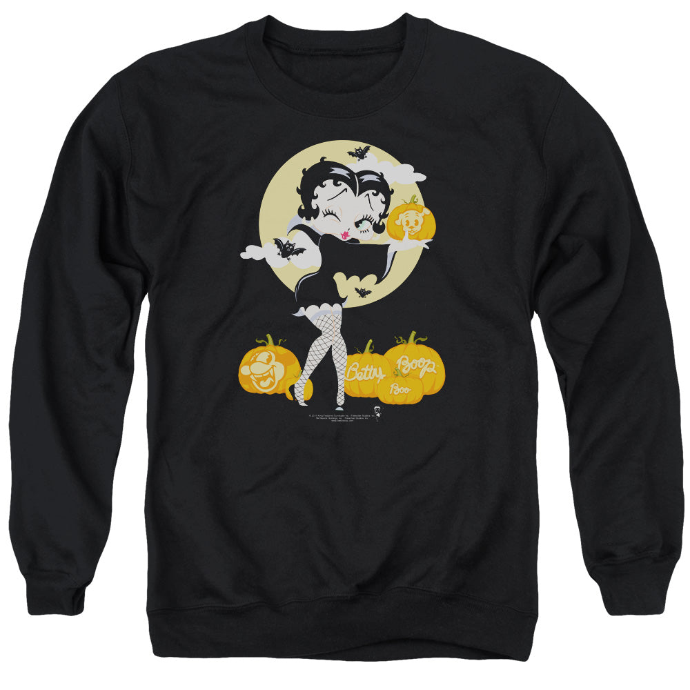 AN OFFCIALLY LICENSED BETTY BOOP VAMP PUMKINS ADULT UNISEX CREWNECK SWEATSHIRT BLACK