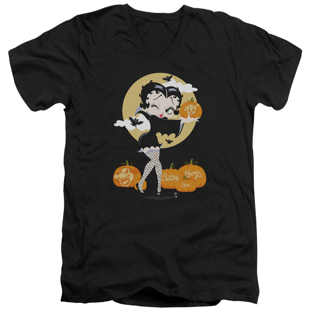 AN OFFCIALLY LICENSED BETTY BOOP VAMP PUMKINS MEN'S V-NECK T-SHIRT BLACK