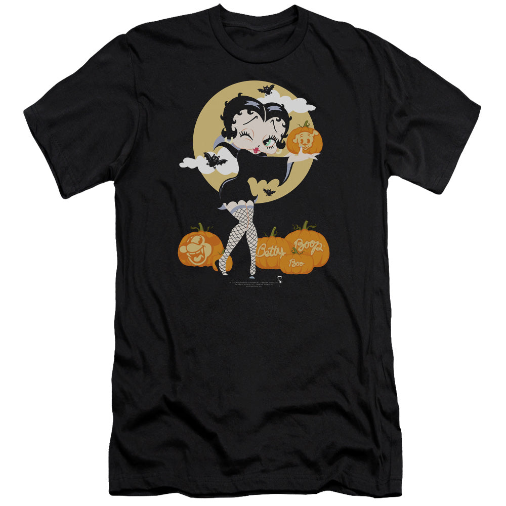 AN OFFCIALLY LICENSED BETTY BOOP VAMP PUMKINS MEN'S PREMIUM SLIM FIT T-SHIRT BLACK