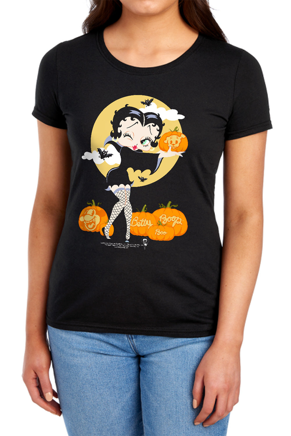 AN OFFCIALLY LICENSED BETTY BOOP VAMP PUMKINS WOMEN'S REGULAR FIT T-SHIRT BLACK