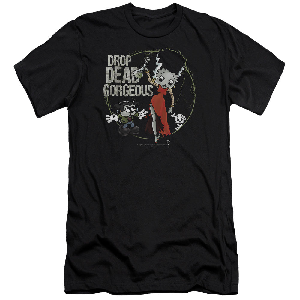 AN OFFCIALLY LICENSED BETTY BOOP DROP DEAD GORGEOUS MEN'S PREMIUM SLIM FIT T-SHIRT BLACK