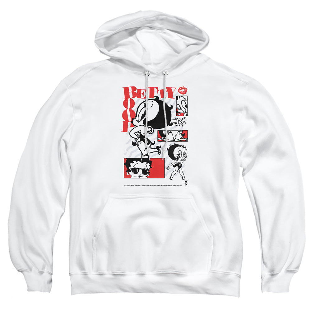 AN OFFCIALLY LICENSED BETTY BOOP STYLIN SNAPS ADULT UNISEX PULLOVER HOODIE WHITE