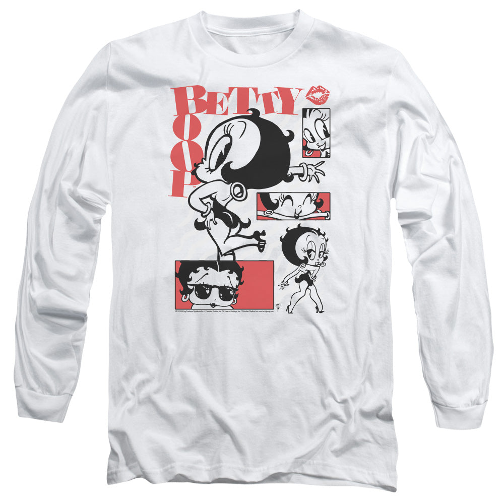 AN OFFCIALLY LICENSED BETTY BOOP STYLIN SNAPS MEN'S LONG SLEEVE T-SHIRT WHITE