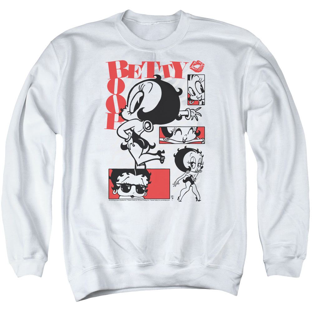 AN OFFCIALLY LICENSED BETTY BOOP STYLIN SNAPS ADULT UNISEX CREWNECK SWEATSHIRT WHITE