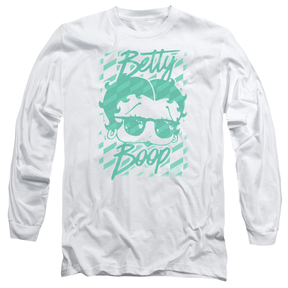 AN OFFCIALLY LICENSED BETTY BOOP SUMMER SHADES MEN'S LONG SLEEVE T-SHIRT WHITE
