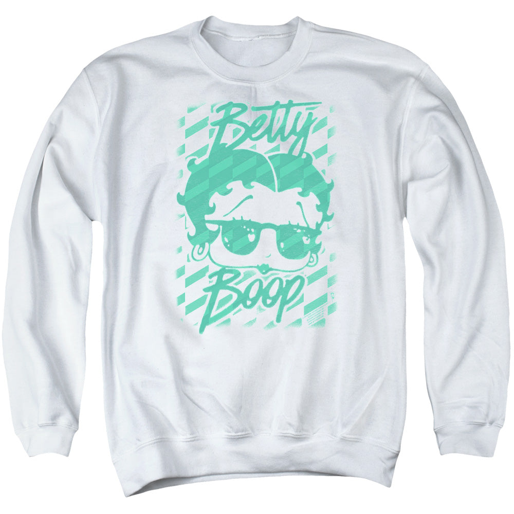 AN OFFCIALLY LICENSED BETTY BOOP SUMMER SHADES ADULT UNISEX CREWNECK SWEATSHIRT WHITE
