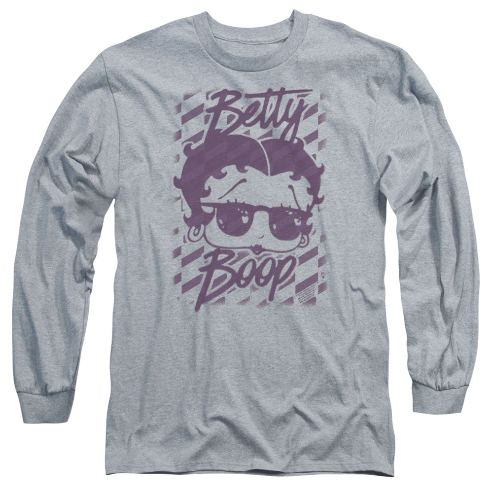 AN OFFCIALLY LICENSED BETTY BOOP SUMMER SHADES MEN'S LONG SLEEVE T-SHIRT ATHLETIC HEATHER