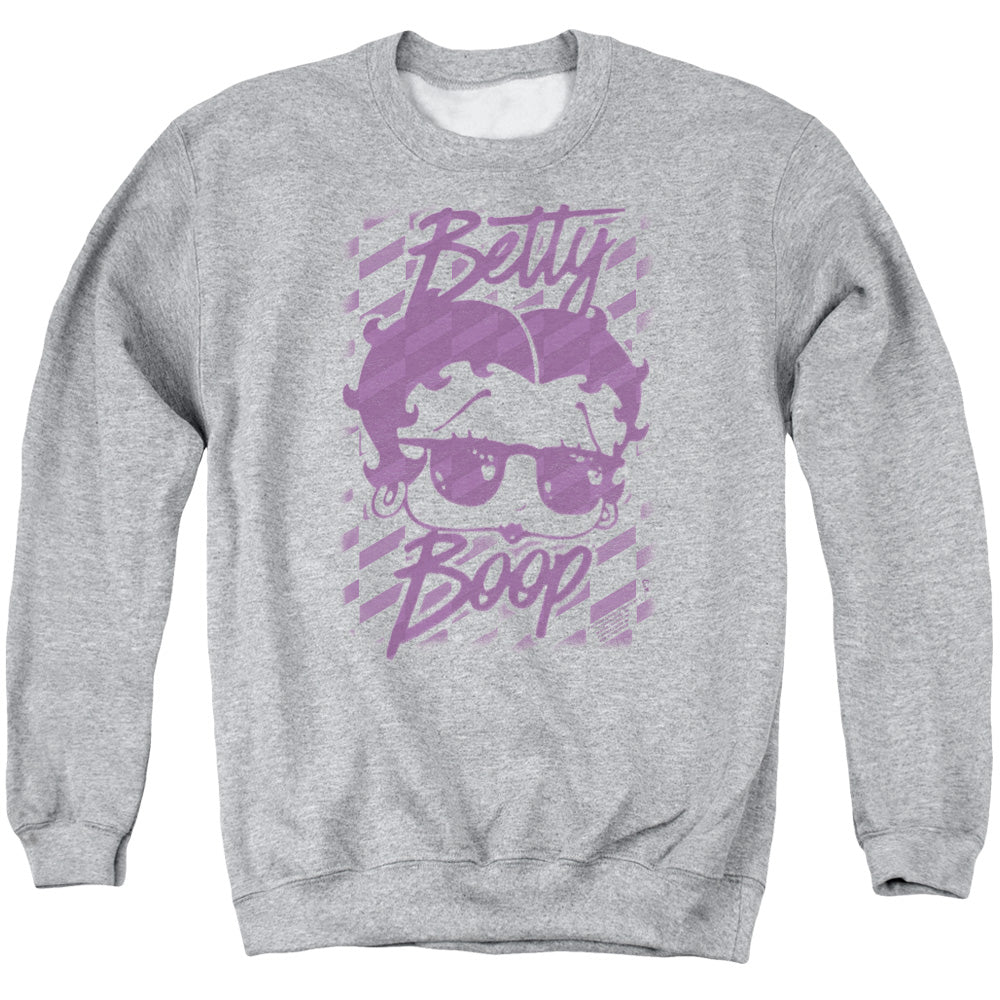 AN OFFCIALLY LICENSED BETTY BOOP SUMMER SHADES ADULT UNISEX CREWNECK SWEATSHIRT ATHLETIC HEATHER