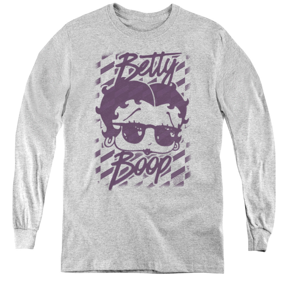 AN OFFCIALLY LICENSED BETTY BOOP SUMMER SHADES YOUTH LONG SLEEVE T-SHIRT ATHLETIC HEATHER