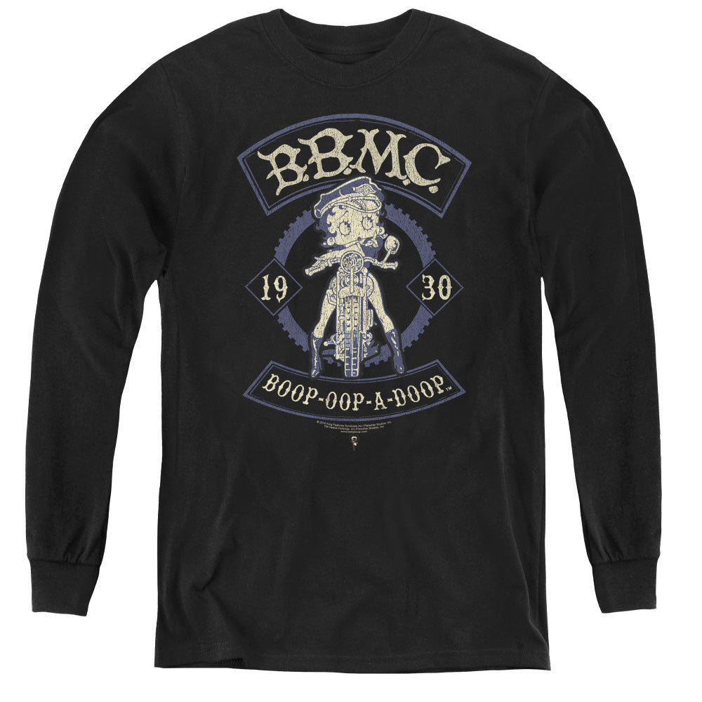 AN OFFCIALLY LICENSED BETTY BOOP B.B.M.C. YOUTH LONG SLEEVE T-SHIRT BLACK