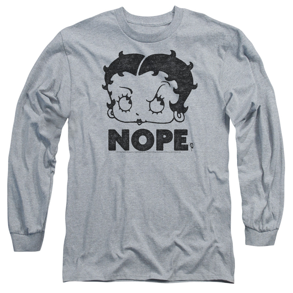 AN OFFCIALLY LICENSED BETTY BOOP BOOP NOPE MEN'S LONG SLEEVE T-SHIRT ATHLETIC HEATHER