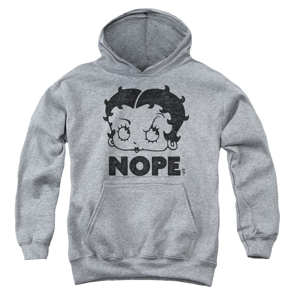 AN OFFCIALLY LICENSED BETTY BOOP BOOP NOPE YOUTH HOODIE ATHLETIC HEATHER