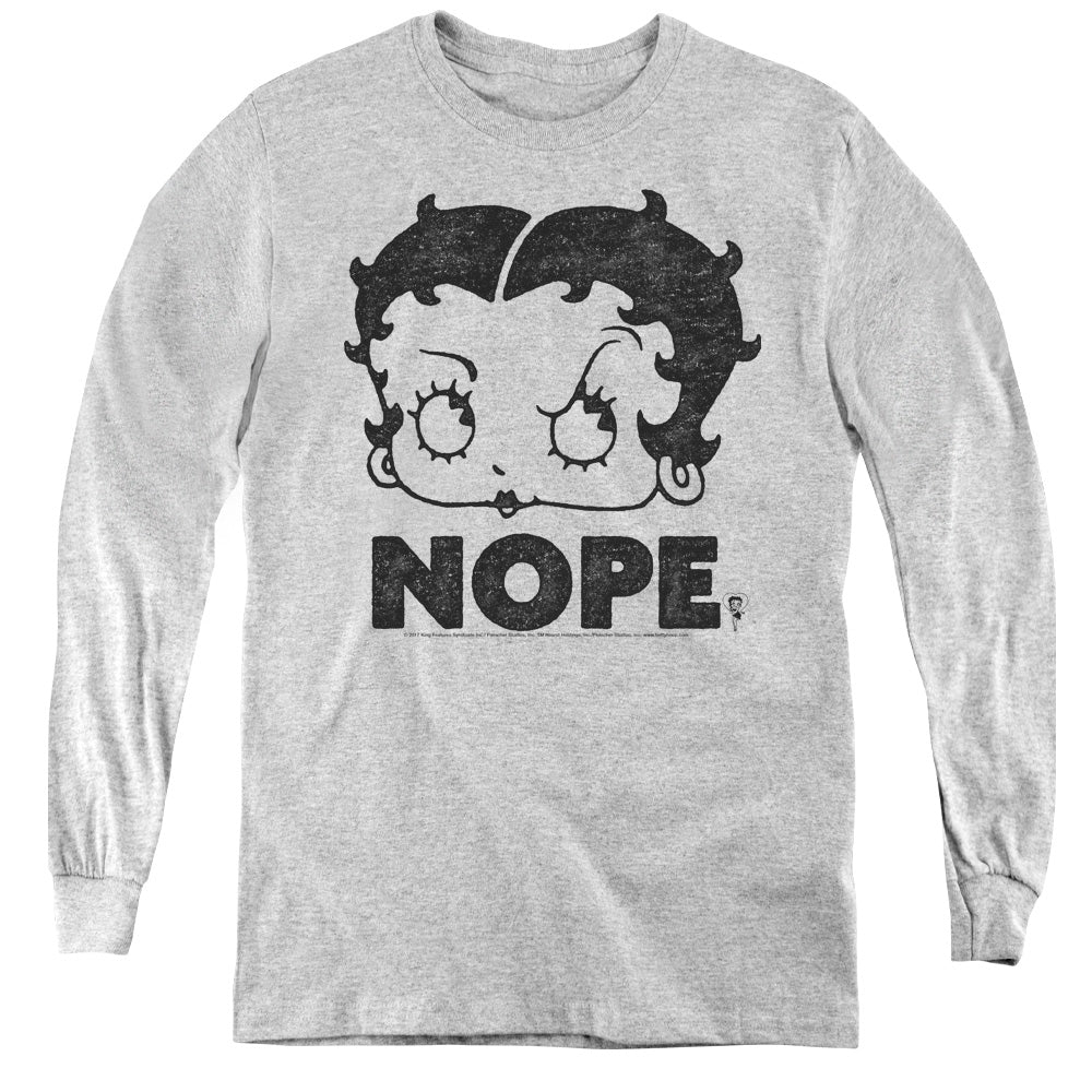 AN OFFCIALLY LICENSED BETTY BOOP BOOP NOPE YOUTH LONG SLEEVE T-SHIRT ATHLETIC HEATHER