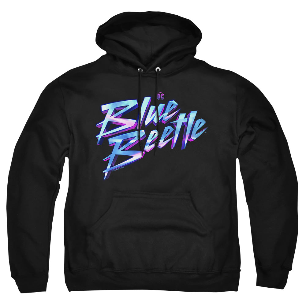 AN OFFCIALLY LICENSED BLUE BEETLE (2023) LOGO ADULT UNISEX PULLOVER HOODIE BLACK