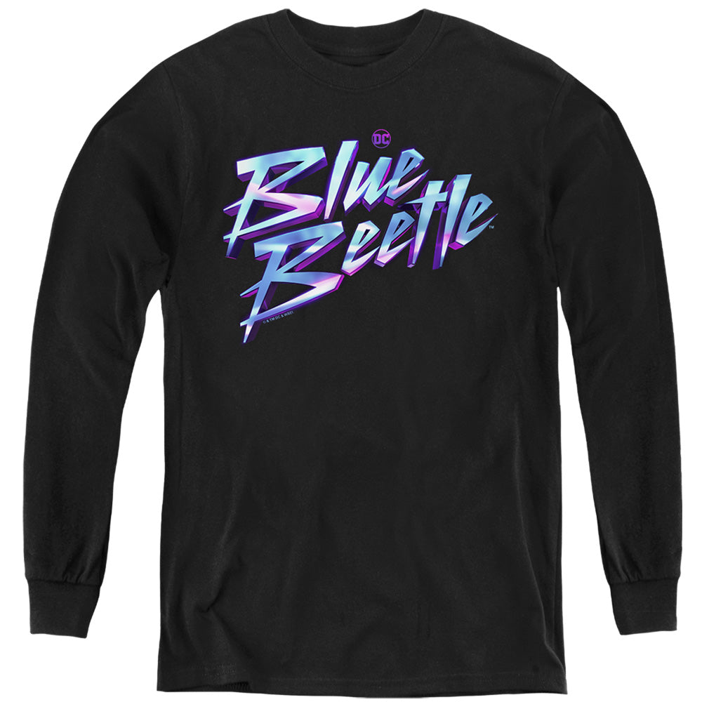 AN OFFCIALLY LICENSED BLUE BEETLE (2023) LOGO YOUTH LONG SLEEVE T-SHIRT BLACK