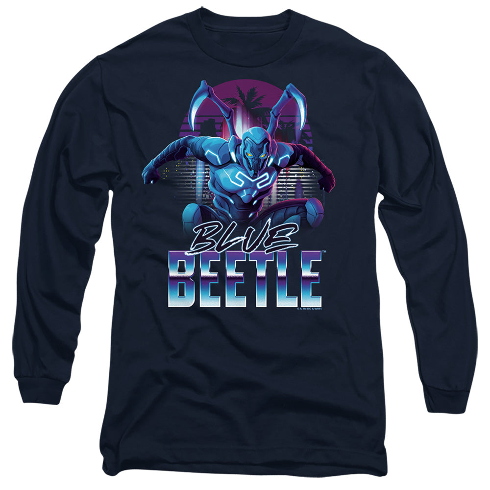 AN OFFCIALLY LICENSED BLUE BEETLE (2023) CITY PROTECTOR MEN'S LONG SLEEVE T-SHIRT NAVY
