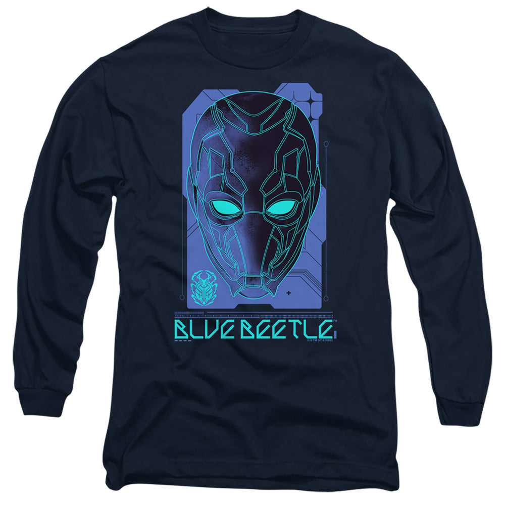 AN OFFCIALLY LICENSED BLUE BEETLE (2023) LARGE MASK MEN'S LONG SLEEVE T-SHIRT NAVY