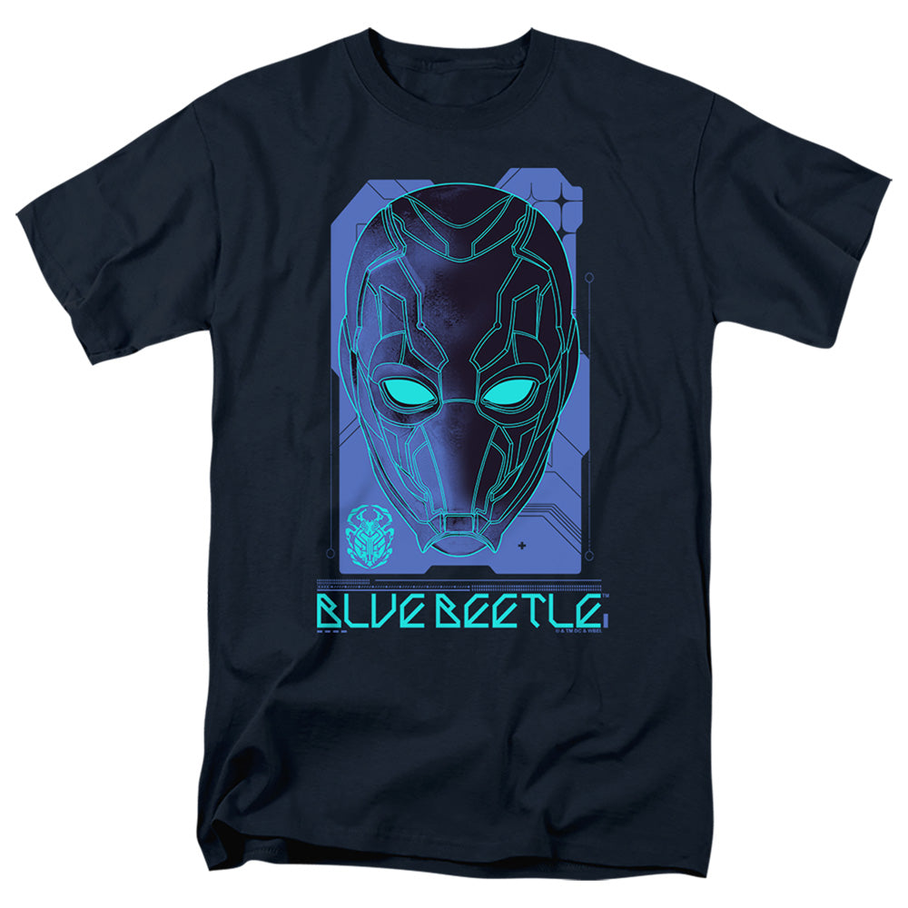 AN OFFCIALLY LICENSED BLUE BEETLE (2023) LARGE MASK MEN'S REGULAR FIT T-SHIRT NAVY