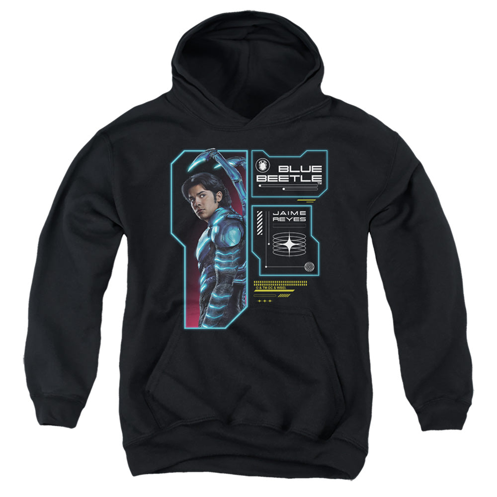 AN OFFCIALLY LICENSED BLUE BEETLE (2023) DATA READ OUT YOUTH HOODIE BLACK