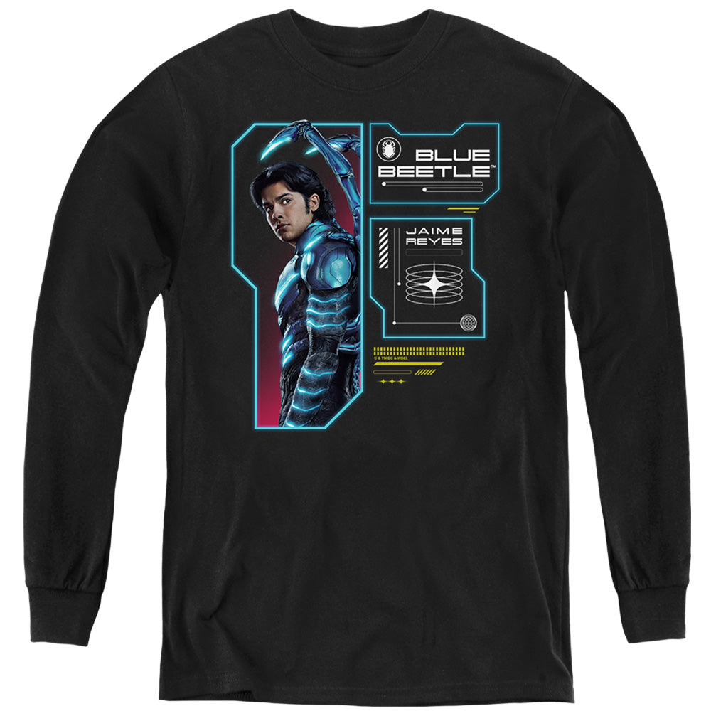 AN OFFCIALLY LICENSED BLUE BEETLE (2023) DATA READ OUT YOUTH LONG SLEEVE T-SHIRT BLACK
