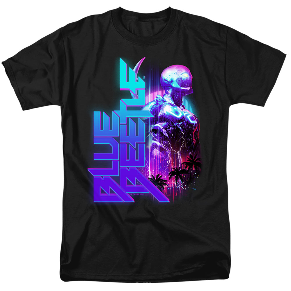 AN OFFCIALLY LICENSED BLUE BEETLE (2023) LIGHTNING MEN'S REGULAR FIT T-SHIRT BLACK